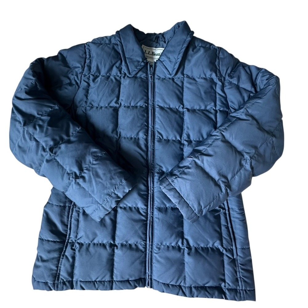 Vintage LL Bean Goose Down‎ Puffer Jacket Women's Small Blue Quilted Full Zip